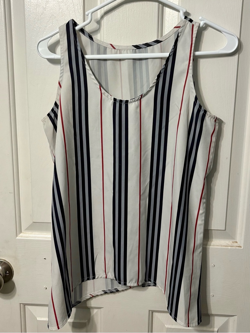 SHEIN White Sleeveless Tank with Navy & Red Stripes